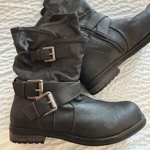 Lane Bryant‎ Boots Womens 8.5W Wide Calf Dream Cloud Moto Black Faux Leather